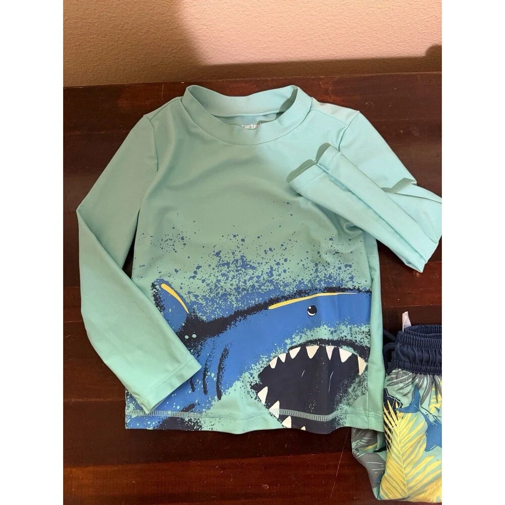 Carter’s Child Of Mine Toddler Shark Board Short & Long Sleeve Rash Guard 4T